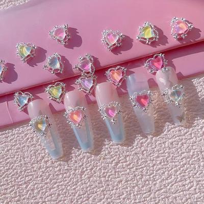 10 bucăți din aliaj de brelocuri pentru unghii cu strasuri pentru unghii în formă de inimă, accesorii pentru arta unghiilor Articole pentru unghii pentru femei și fete bijuterii pentru unghii pentru