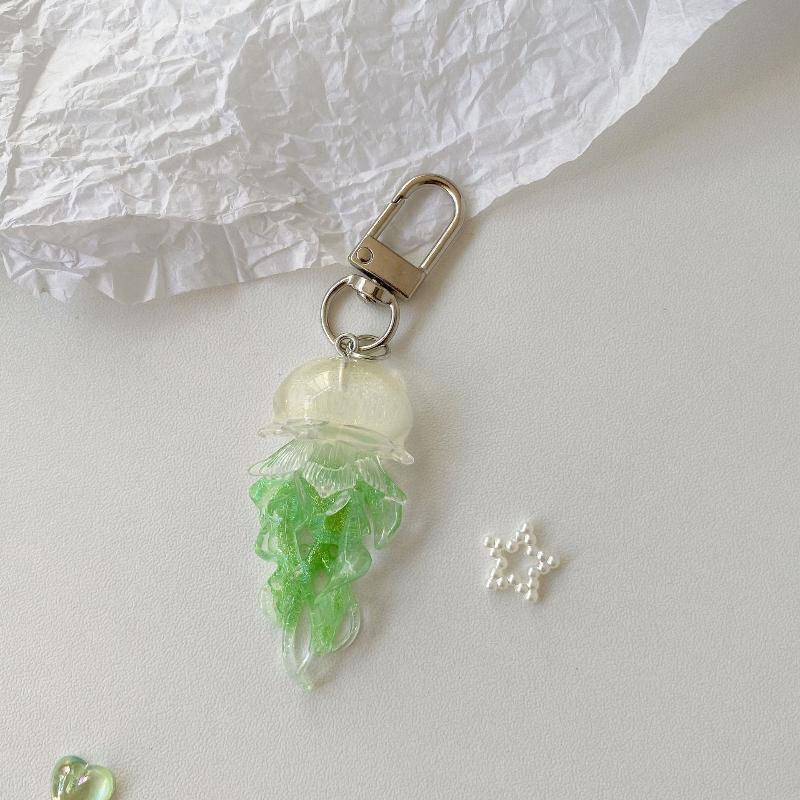 Creative Jelly Color Jellyfish Charm Keychain Y2K Beaded Pendant Phone Chain Car Hanging Decoration Bag Pendants Ornament Gifts