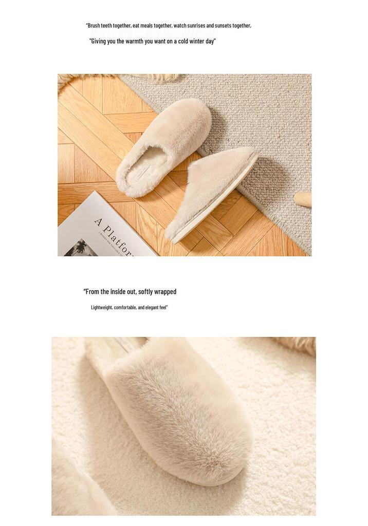 Women's Waterproof Non-Slip Short Plush Cotton Slippers - Thick Sole, Solid Color, Indoor/Outdoor
