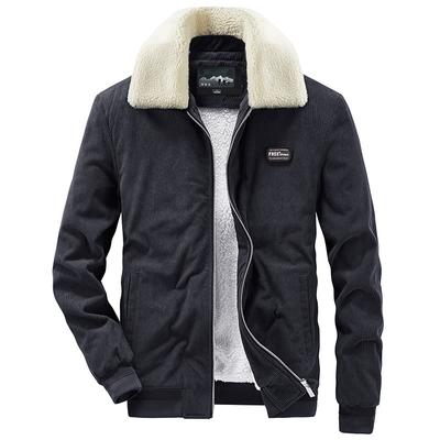 Winter Men's Cotton Coat Side Seam Pocket Cotton Youth Solid Color Corduroy Daily Plus Velvet Cotton Coat for Men