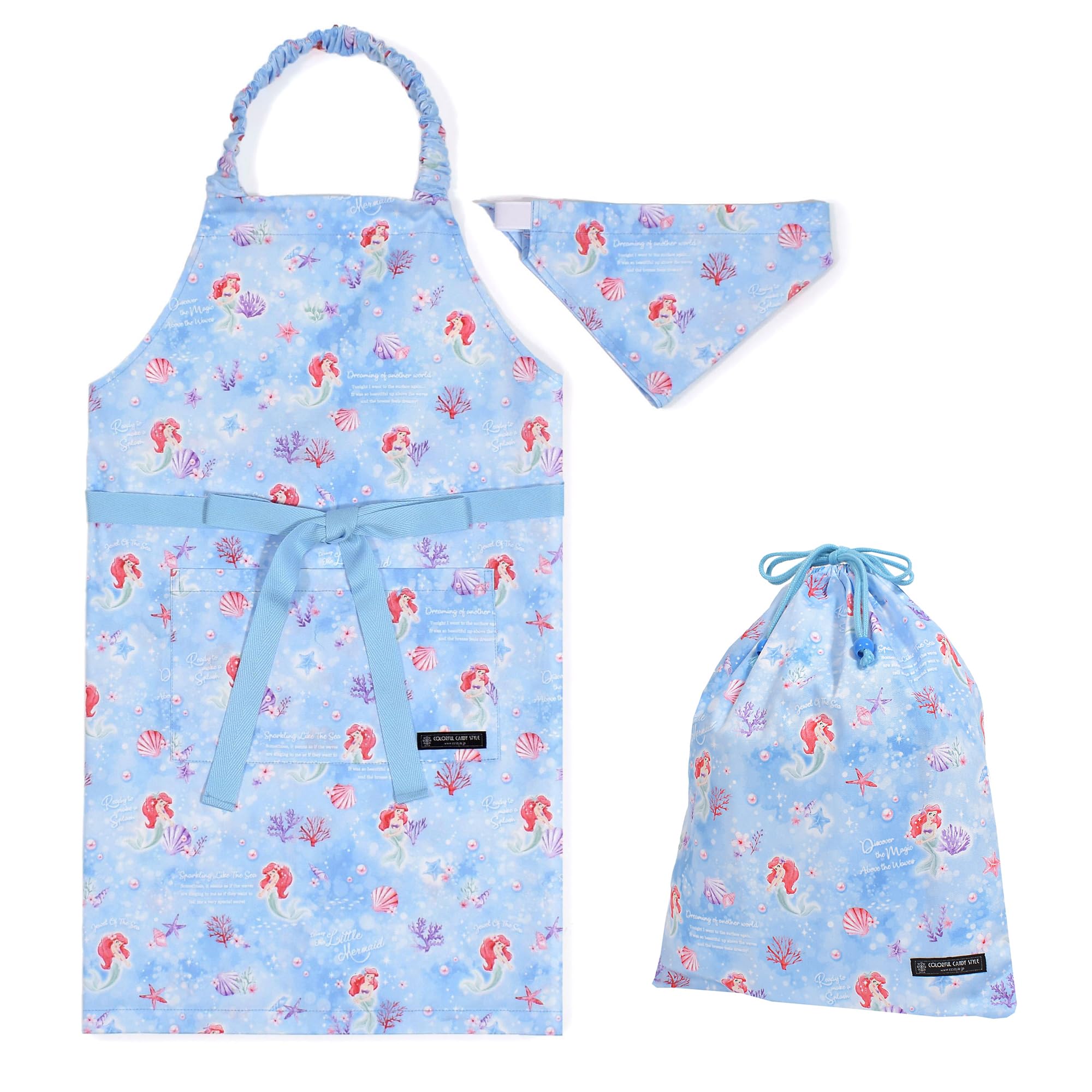 

ЯРКИЙ КОНФЕТНЫЙ СТИЛЬ Набор Disney Мешок на шнурке Сумка для спортивной одежды Фартук Кулинарный класс Помощник на кухне Треугольная бандана набор МАЛЕНЬКАЯ РУСАЛКА Начальная школа