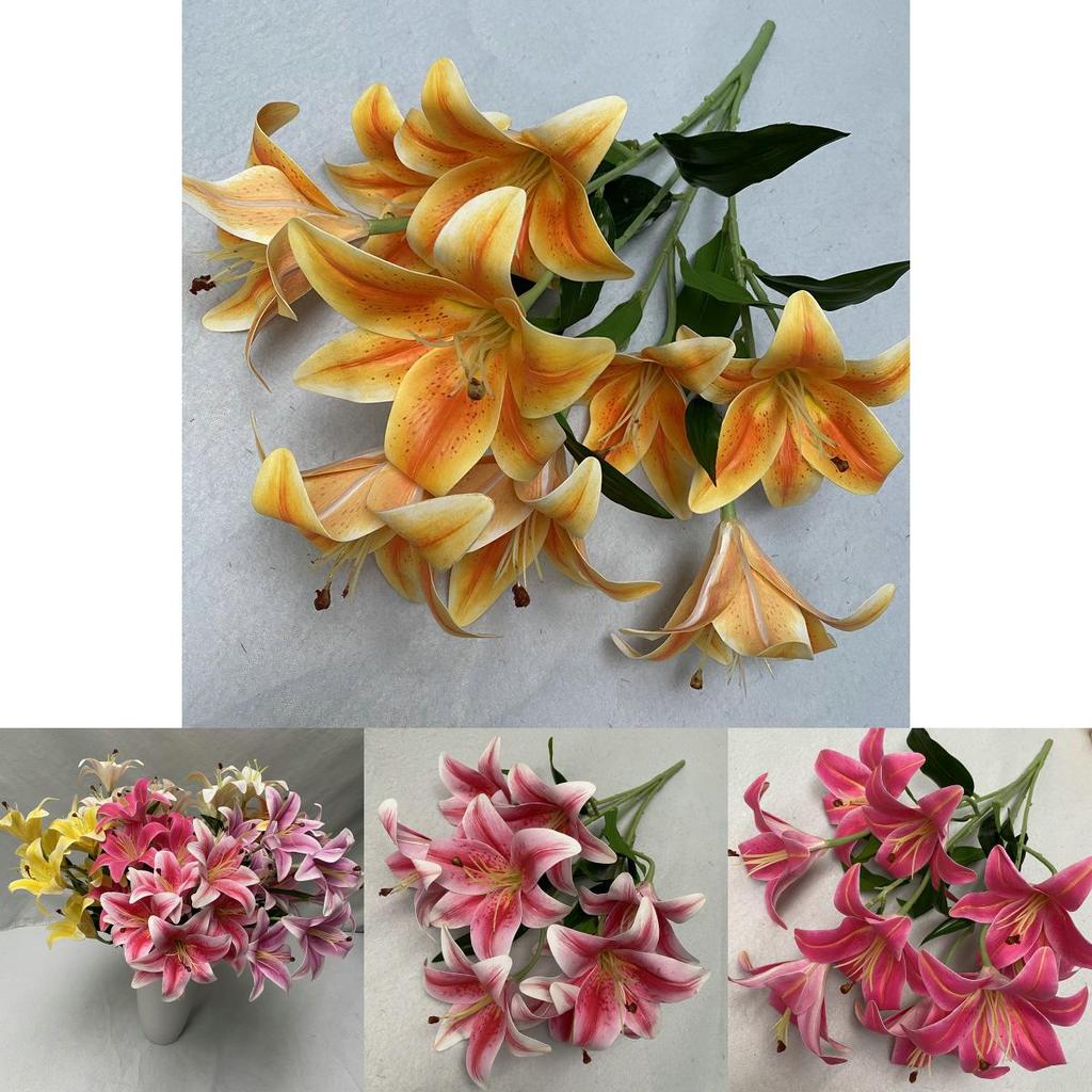 9 Flowers Artificial Stems Pu Material 3d Simulation Lilies Wedding Decor Home