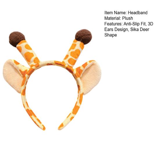 Headband Anti-Slip Soft Plush Fabric Cartoon Sika Deer 3D Ears Design Headband Face Washing Makeup Hair Hoop Hair Accessory