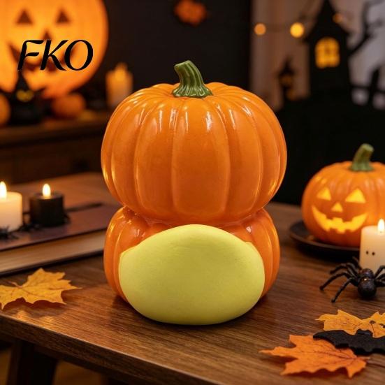 Cute Desk Accessories for Halloween Pumpkin Duck Ornament, Resin Stacked Yellow Compact Sculpture Windows Figurines, Mini Desktop Decor Home