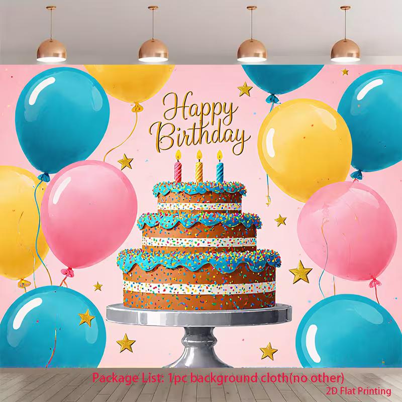 2D Birthday 2D Backdrop, 3-Tier Cake & Balloons for Photoshoot & Cake Smash