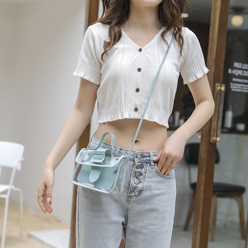 Women's bag summer new transparent bag fashionable small square bag single shoulder oblique span bag simple small bag