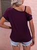 Women's Summer One-Shoulder Short-Sleeve Casual T-Shirt with Twisted Metal Strap