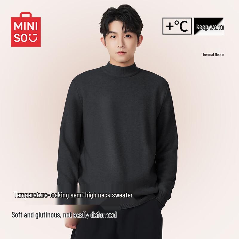 

MINISO Men s Half-High Collar Slim Fit Winter Knit Sweater