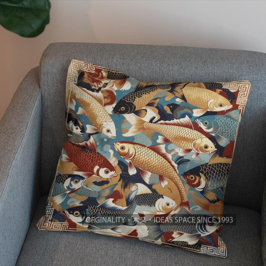 2D Colorful Fish Pattern Decorative Pillow Cover Pattern Cushion Cover Suitable For Sofa Bedroom Car Pillow Cover
