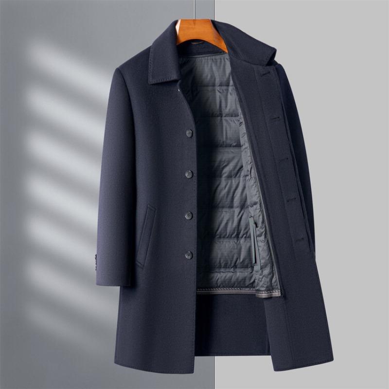 High-end wool double-sided woolen windbreaker for middle-aged people in winter with removable inner lining and lapel warm woolen coat down jacket