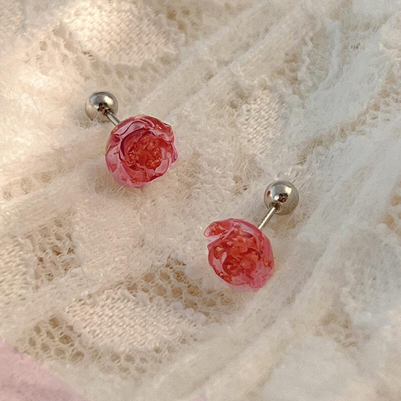 2PCS Acrylic Flower Stud Earring Fashion Women Shiny Colorful Screw Stud Earrings Stainless Steel Cartilage Helix Ear Piercing Jewelry Accessories