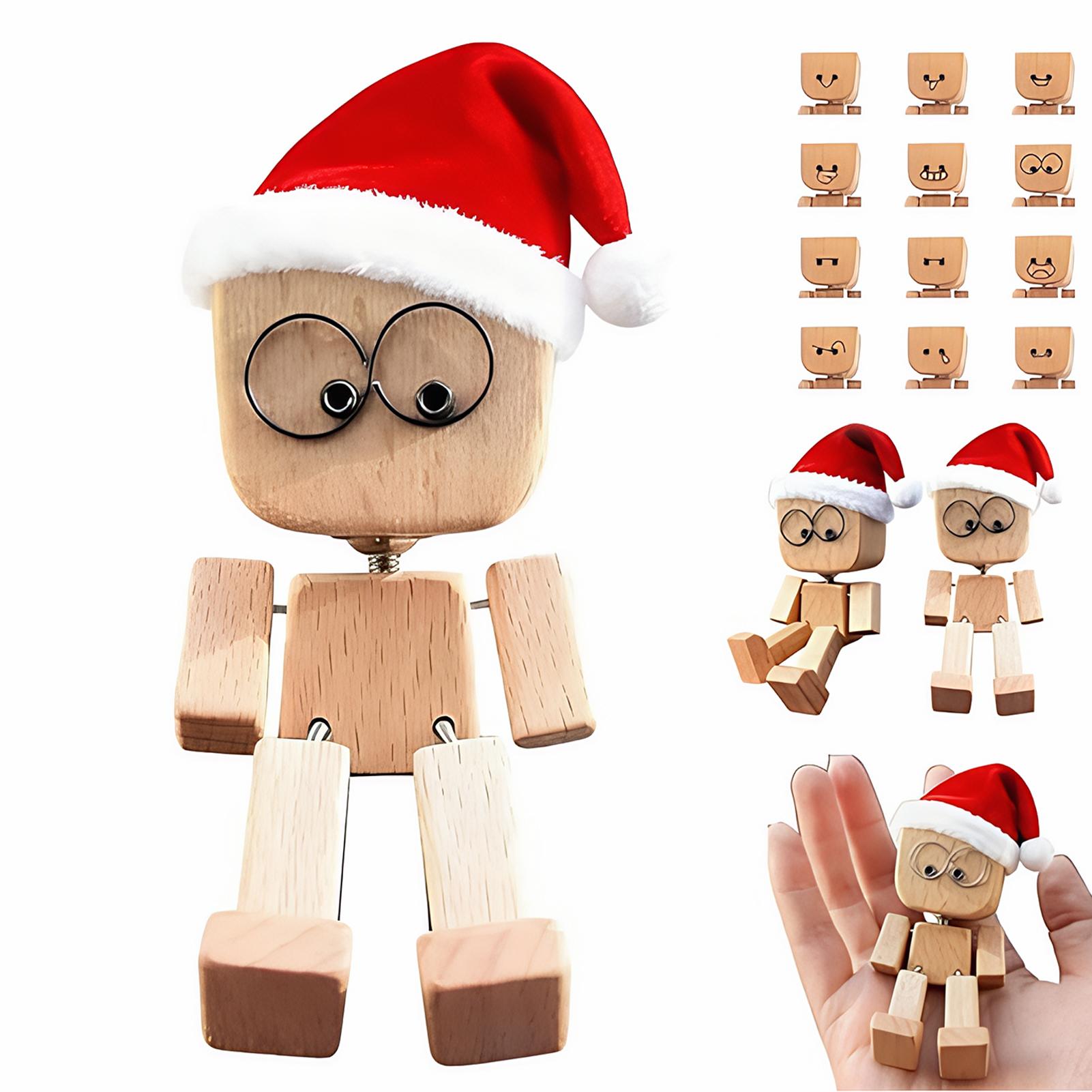 

Interchangeable Expression Accessories With Compact Wooden Man Doll For Car Shaking Wooden Man Figurine