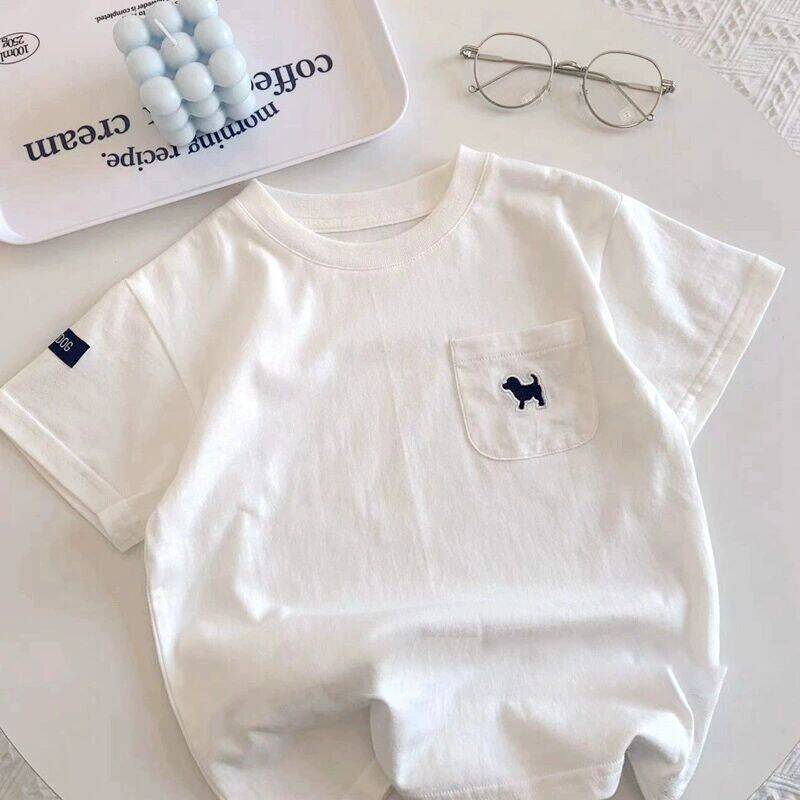 Boys Summer Solid Cartoon Embroidered Loose Fit Polo T Shirt Casual and Stylish 90