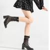Japanese Style Fishnet Patterned Long Tube Socks for Women Girls Cute Pearl Bowknot Hollowed Out Mesh Over Calf Socks