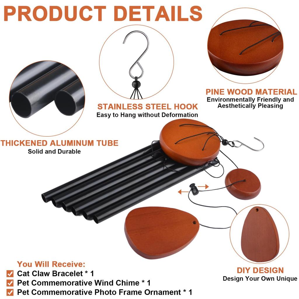 HACRAHO Pet Memorial Wind Dog Memorial Pet Memorial Gift for Memorial Dog Photo Frame and Bracelet for Loss Chime, 26" Gift, Sympathy,