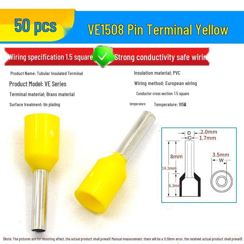 European Tubular Wire Connectors: VE0508, 7508, 1008, 1508, 2508 Pin Terminals