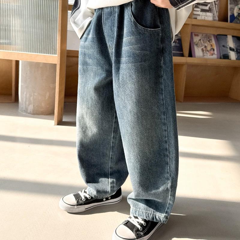 Boys' Trendy Soft Denim Jeans - 2025 Spring/Autumn Straight-Leg Loose Pants, Korean Style Children's Trousers.