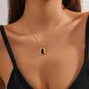 Women's Vintage Square Cat's Eye Stone Necklace, Titanium Steel Simple Fashion French Clavicle Chain.
