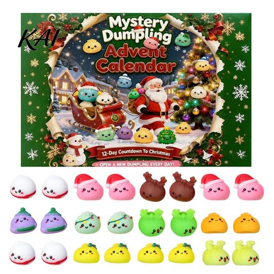 Christmas Party Supplies for Students 2026 Dumplings Advent Calendar with 24 Mini Bun Squeeze Collectible Toys Boys Girls Toys, Festive Countdown Box,