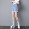 Women's High-Waist A-Line Denim Shorts - Summer Thin Style, Double Button, Loose Fit, Rolled Hem, Versatile & Slimming.