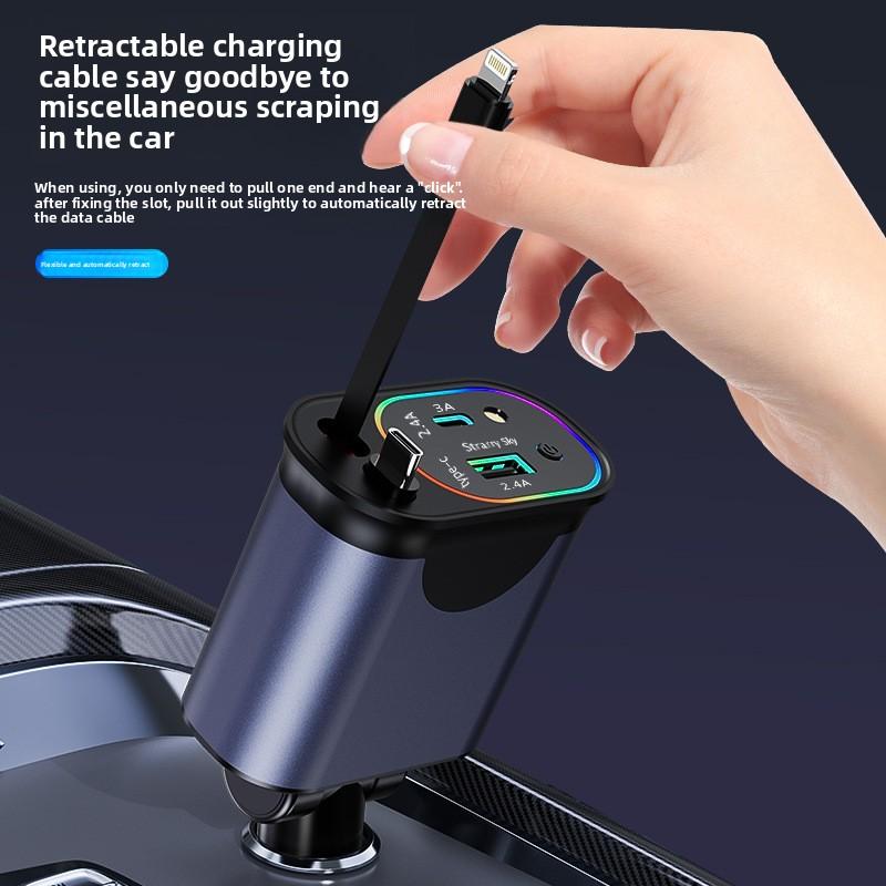 Z3 120W Retractable Car Charger Fast Charge USB+PD30W Power Adapter 4-in-1 Phone Charger w/ Roof Starlight For IOS Android Phone