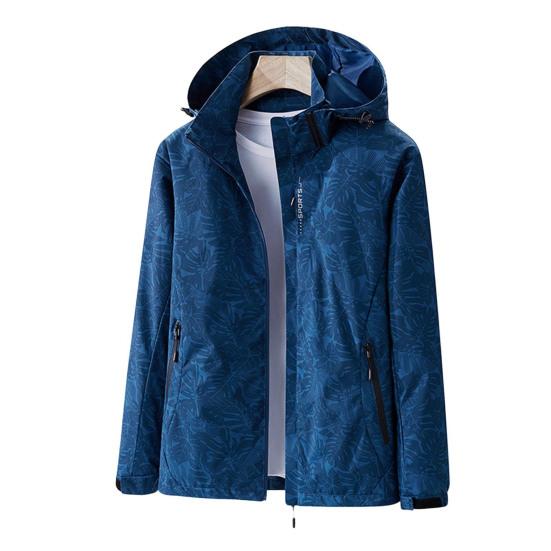 Pánská bunda S kapucí Stojáček Límec Dlouhý rukáv Potisk Bunda Kabát s kapsami Zapínání na zip Větruodolné Voděodolné svrchní oblečení