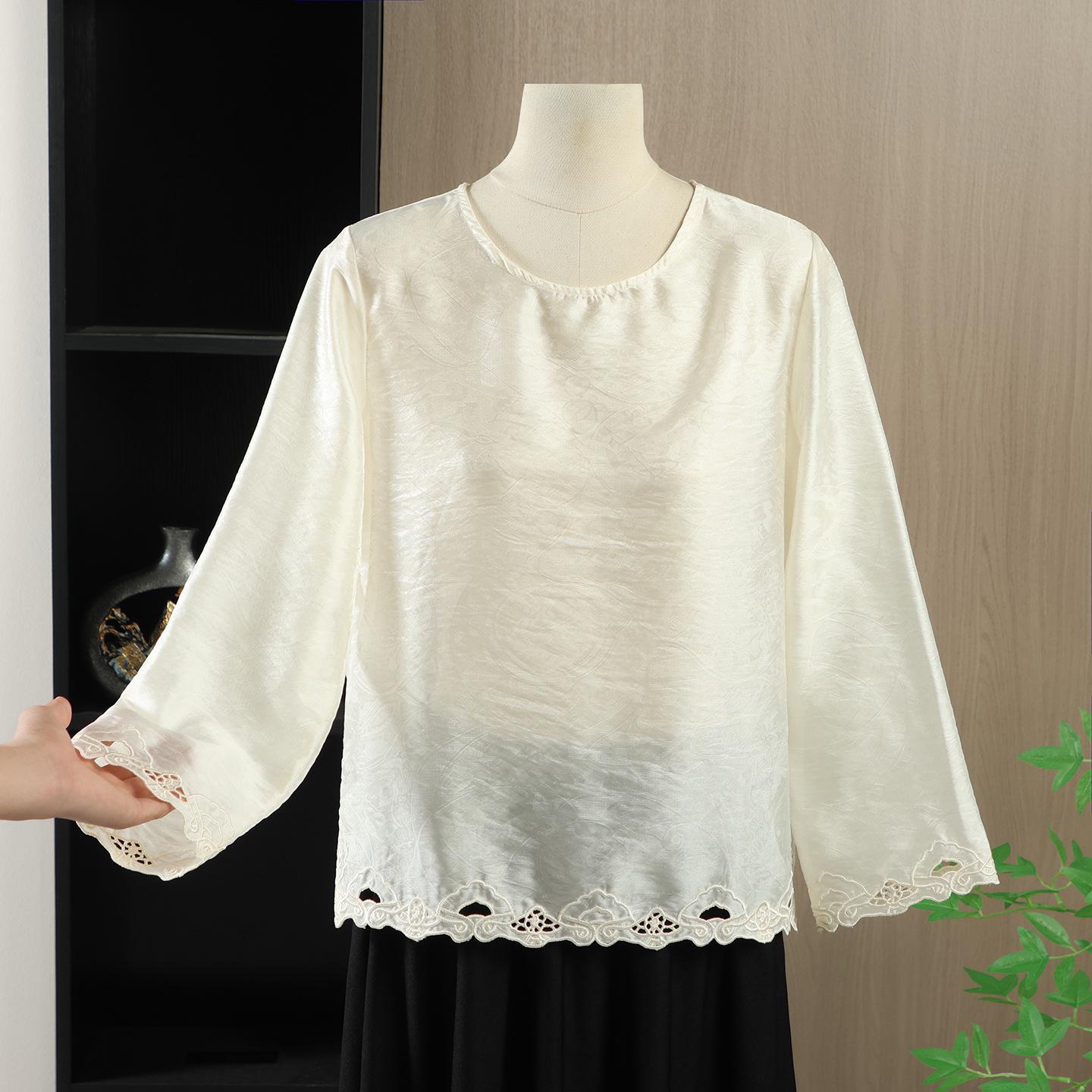 

2026 Summer Women s Solid Color Round Neck Long Sleeve Loose Slimming T-shirt 2XL (115-130 jin) белый