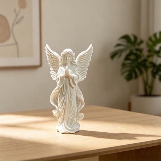Praying Angel Figurine, 3D Printed Angel Wings Statue, Small Guardian Angel Sculpture for Desktop Home Office Car Decor