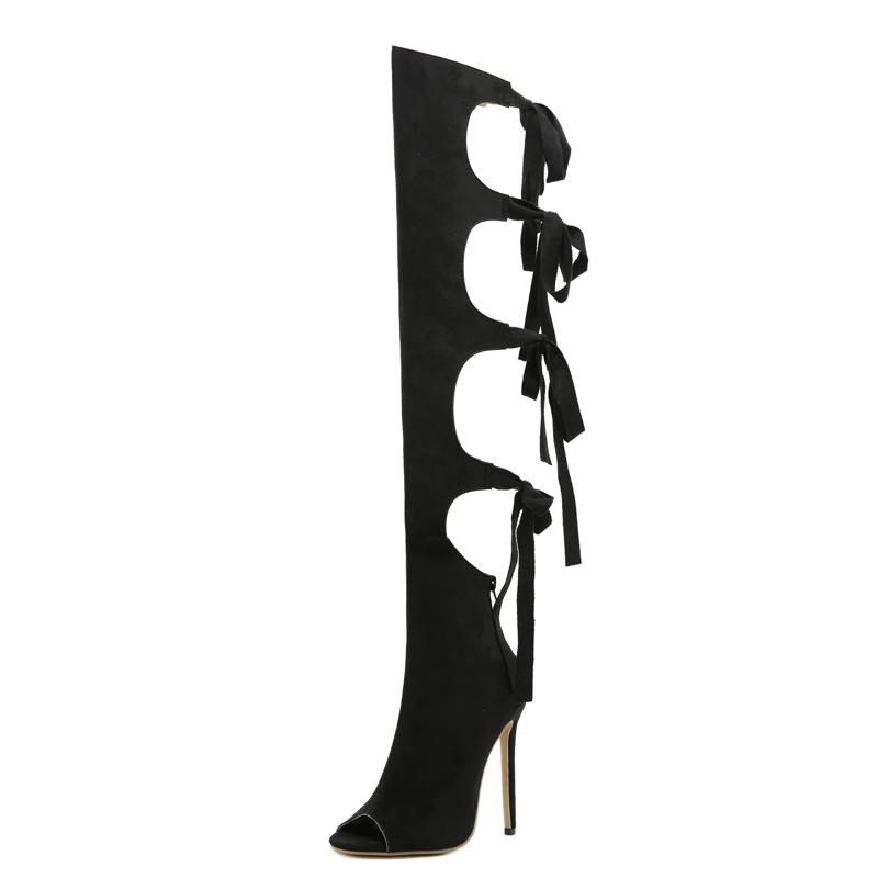 Fashion Eilyken Designer Hollow Thin High Heels Women Knee-High Boots Street Style Zipper Shoes Sexy Party Prom Zapatos De Muje