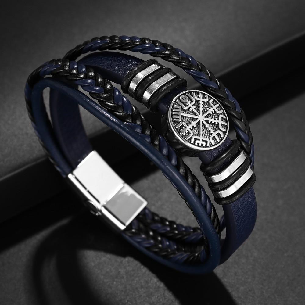 New Style Vintage Braided Rope Bracelet with Premium Metal Magnetic Buckle Compass Mens Fashion Jewelry