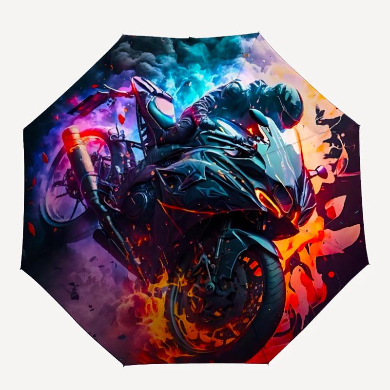 

1pc Motorcycle Flames Automatic Open/Close Umbrella Compact Folding Umbrella, All-Season Portable Umbrella for Women/Men F1124128