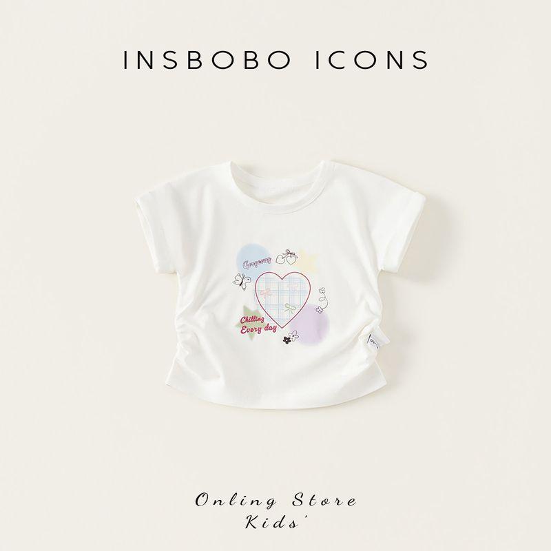 Insbobo Girls  Short-Sleeved 2026 Summer New Style T-Shirt for Girls, Kidsren s Summer Clothes, Baby Tops, Girls  Clothes, Summer White 80