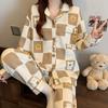 Sweet Cute Cartoon Bear Print Pajamas for Women Autumn Winter Long Sleeve Pajamas Set Casual Home Wear Set