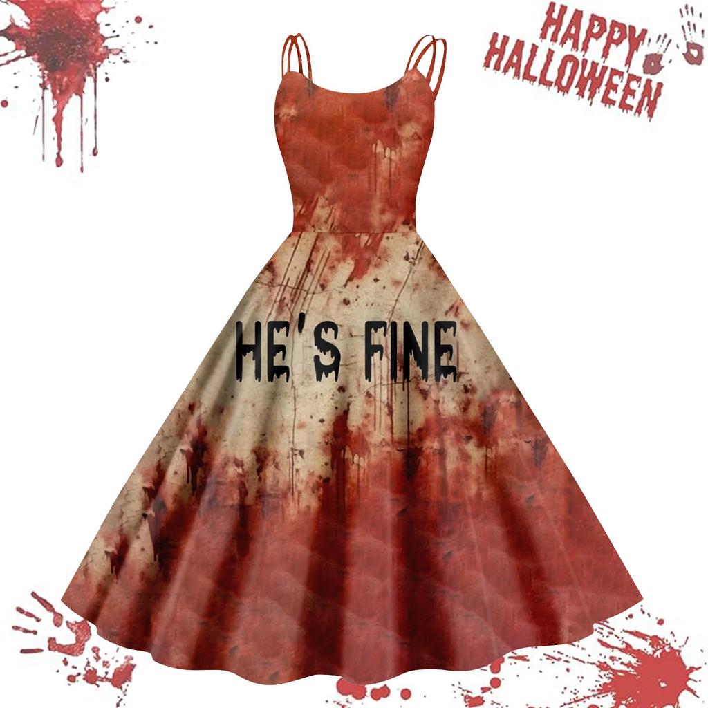 Kvinners avslappede Halloween-trykte seler vintage kjole