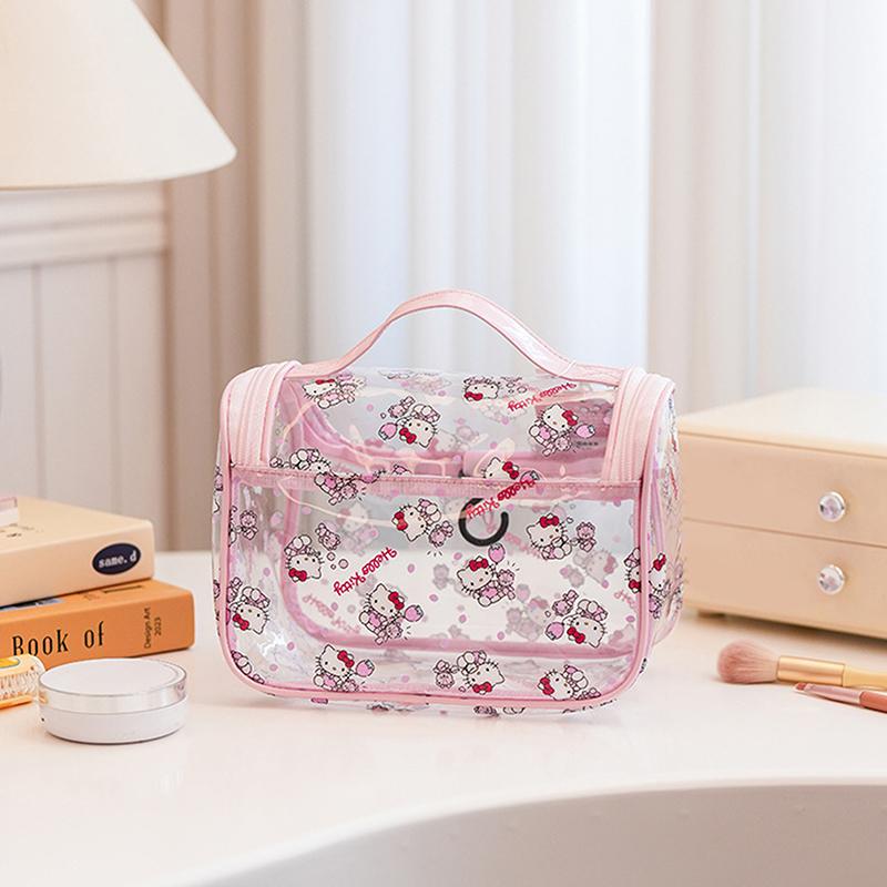 Hellokitty Cosmetic Bag High Value Large Capacity Transparent Portable Hook Wash Storage Bag Travel Toiletries Storage Bag