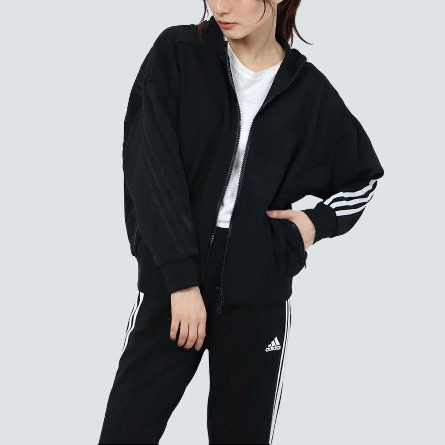 Adidas Solid Color Outdoor Casual Sports Zip-Up Hooded Jacket Women Jackets Black GF6946