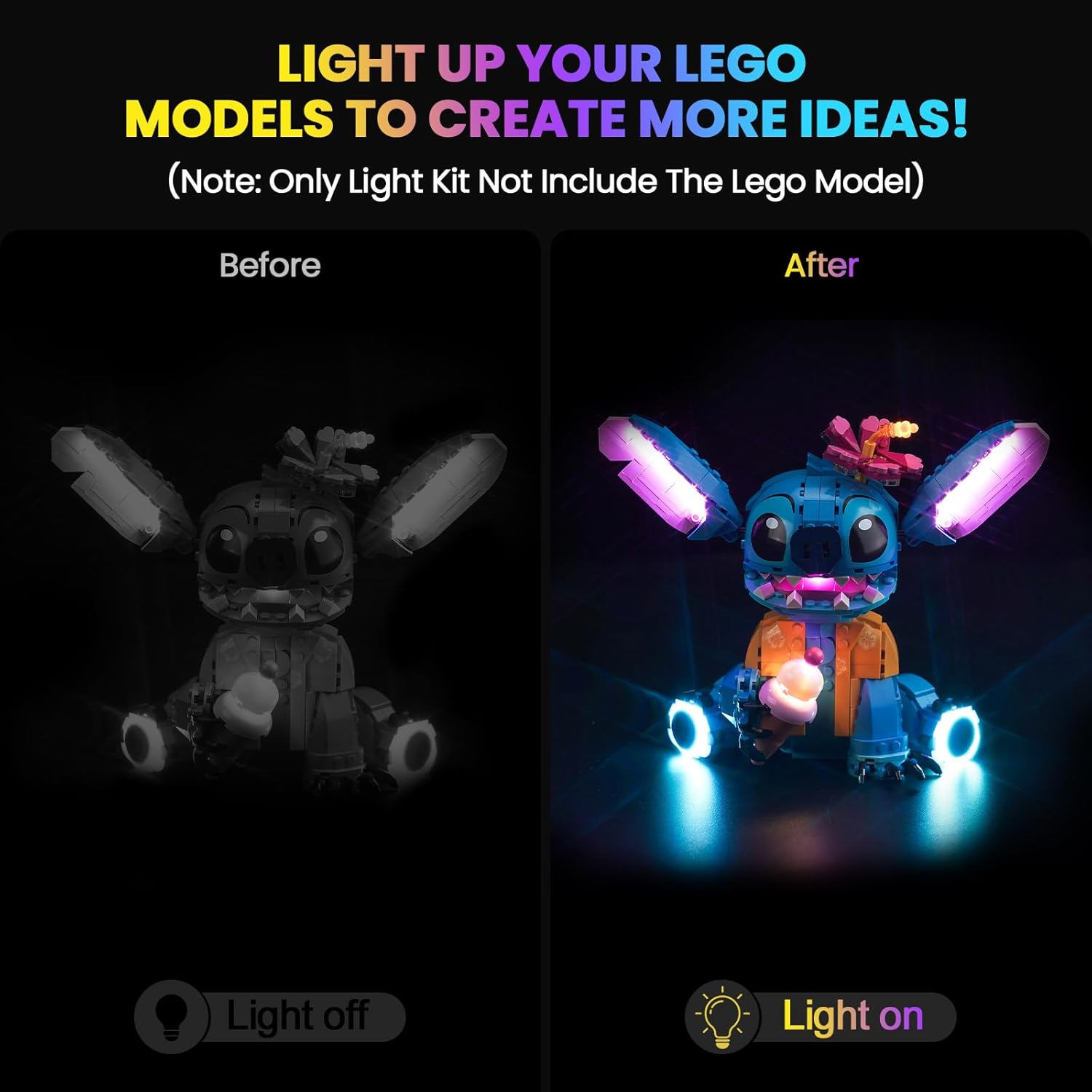 Улучшенный светодиодный комплект, совместимый с набором Lego 43249 «Стич», Декорация светом, совместимая с Lego 43249, Идея подарка для девочек и мальчиков