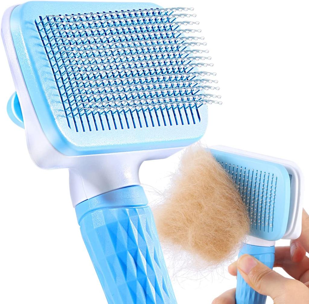 Dog Brush, Cat Brush, Pet Brush, Hair Remover, Pet Brush for Long and Short Hair, Clean Pet Hair from the Brush with One Button, Blue