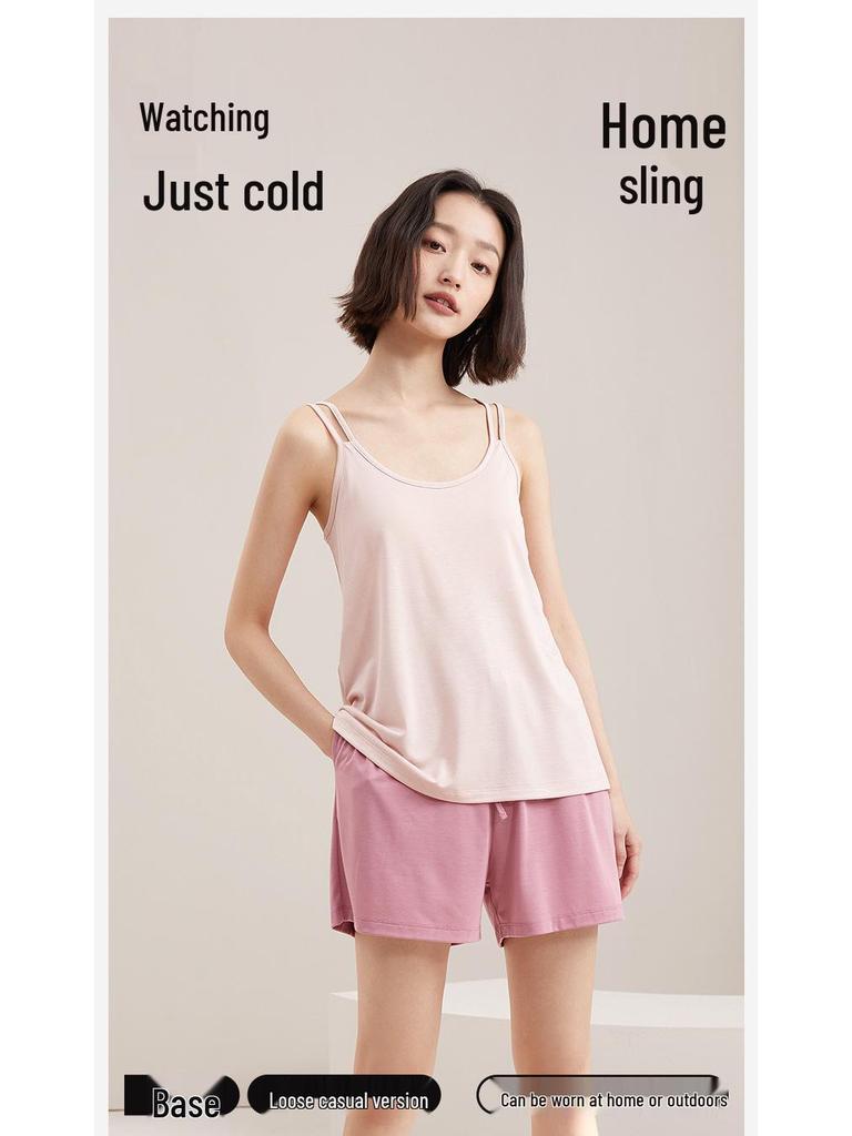 Oviezis Women's Ice Silk Camisole with Built-In Bra Pads, Thin and Loose Fit, Beautiful Back Design – Ideal Base Layer for Spring & Summer