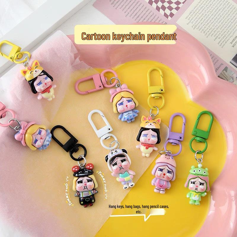 Cute Cartoon Resin Crying Girl Keychain - Doll Pendant for Bags, Backpacks, and Phones - Ideal Student Couple Gift
