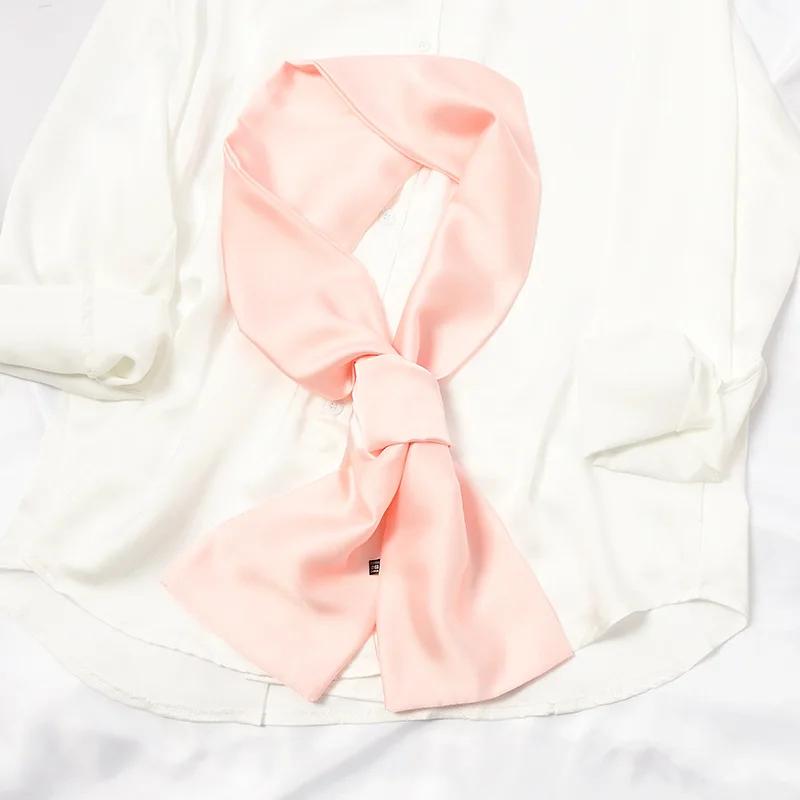 Long Women Neck Scarf Plain Headband Silk Satin Hair Scarf Female 15x140cm Fashion Skinny Bag Scarves For Ladies Beige Pink