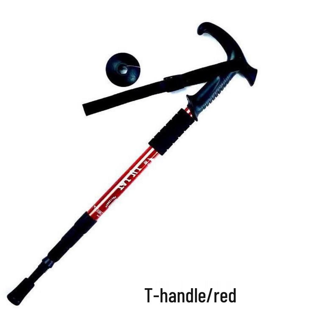 Aluminum Alloy 4-Section T-Handle Trekking Pole – Portable Outdoor Walking Stick Cane for Hiking and Climbing.
