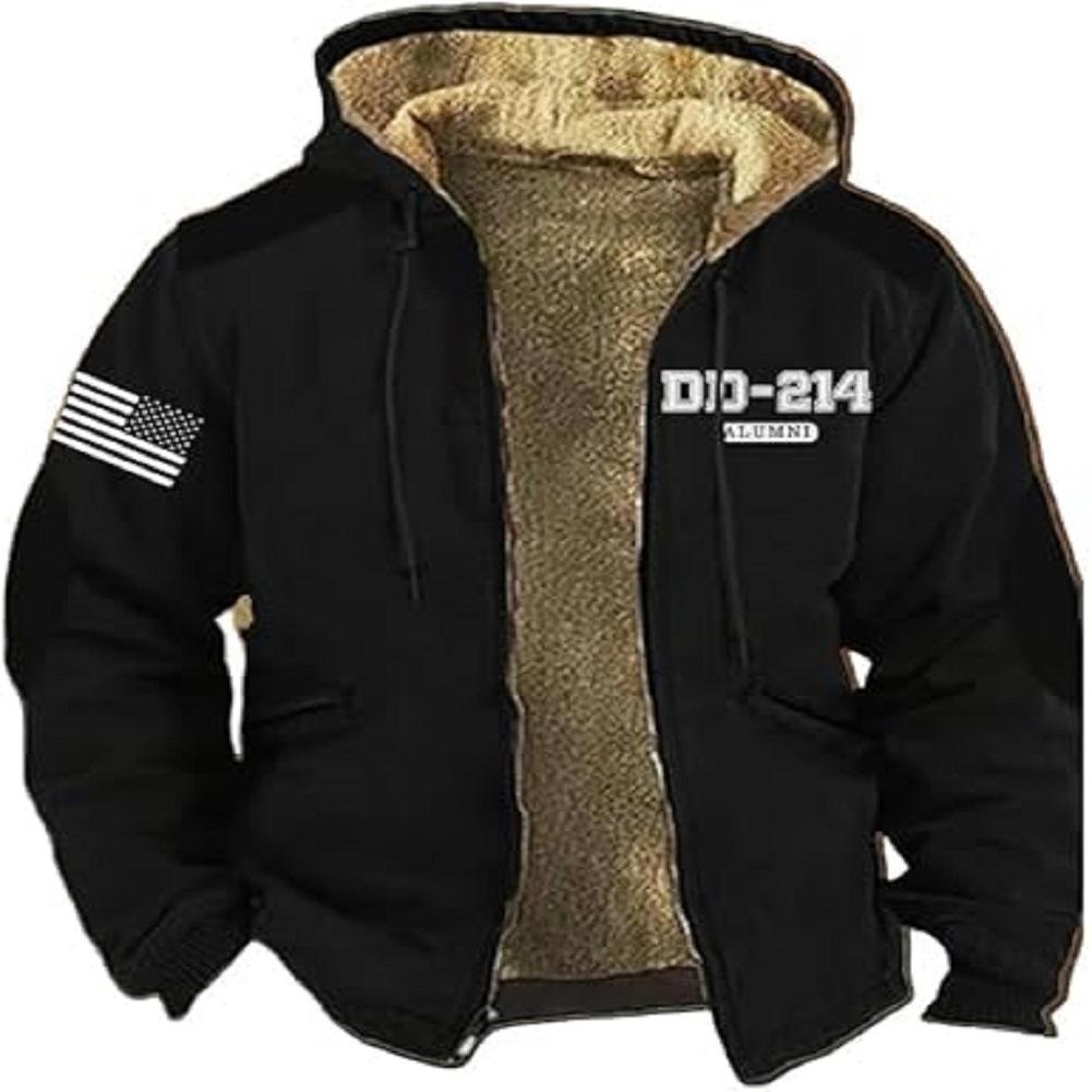 Veste d'hiver rétro pour homme en coton doublée polaire avec capuche et fermeture éclair