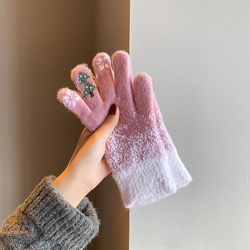 

Вязаные перчатки мужские зимние бархатные утолщенные ветрозащитные женские теплые шерстяные перчатки