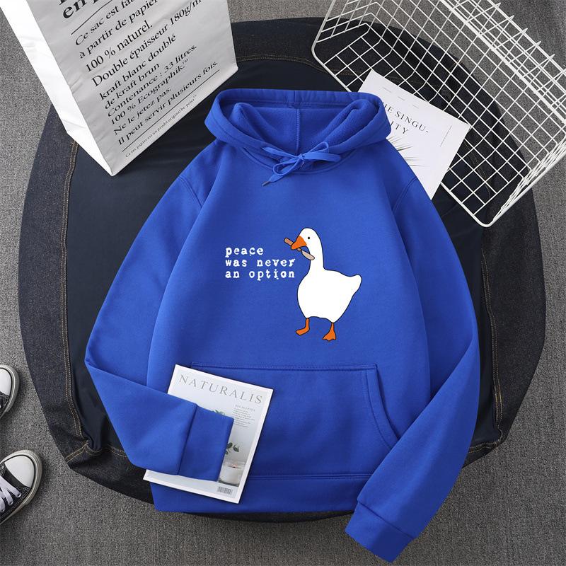Casual sweater men's and women's autumn and winter new big white goose couple hooded jumper