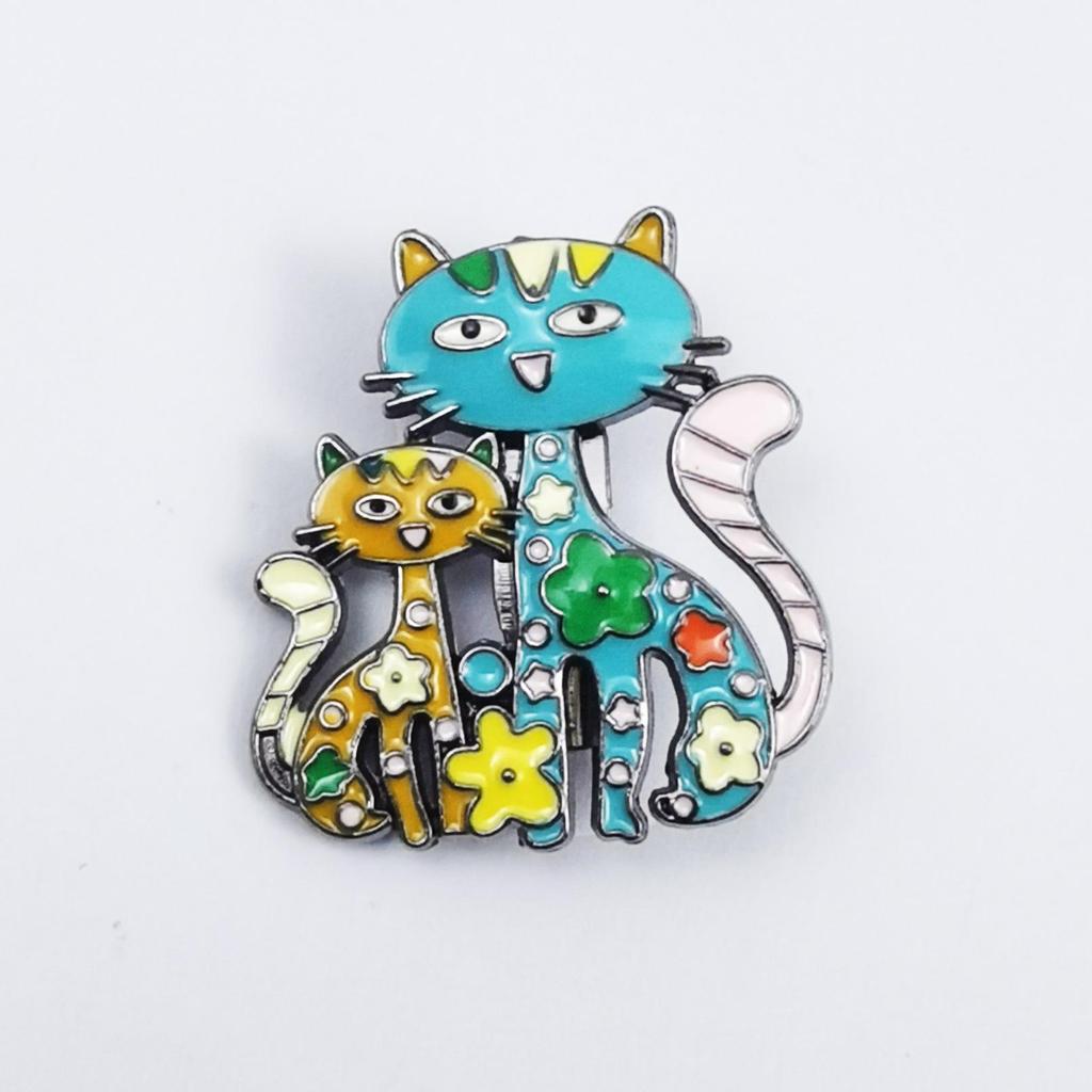 Creative Cartoon Cat & Flower Brooch - Cute Drip Oil Animal Badge & Alloy Ornament