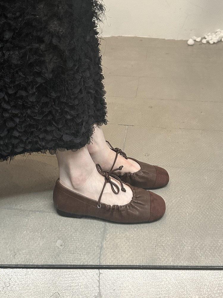 Retro-Falten-Weichleder-Nischen-flache Mary-Jane-Schuhe für Damen, Frühling und Herbst, Temperament