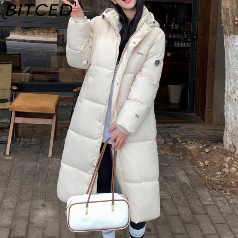 

BITCED Long-Length Over-the-Knee Hooded Cotton Coat for Women Winter Oversized Cotton Jacket Thickened Warm Bread-Style Padded Coat XXL бежевый