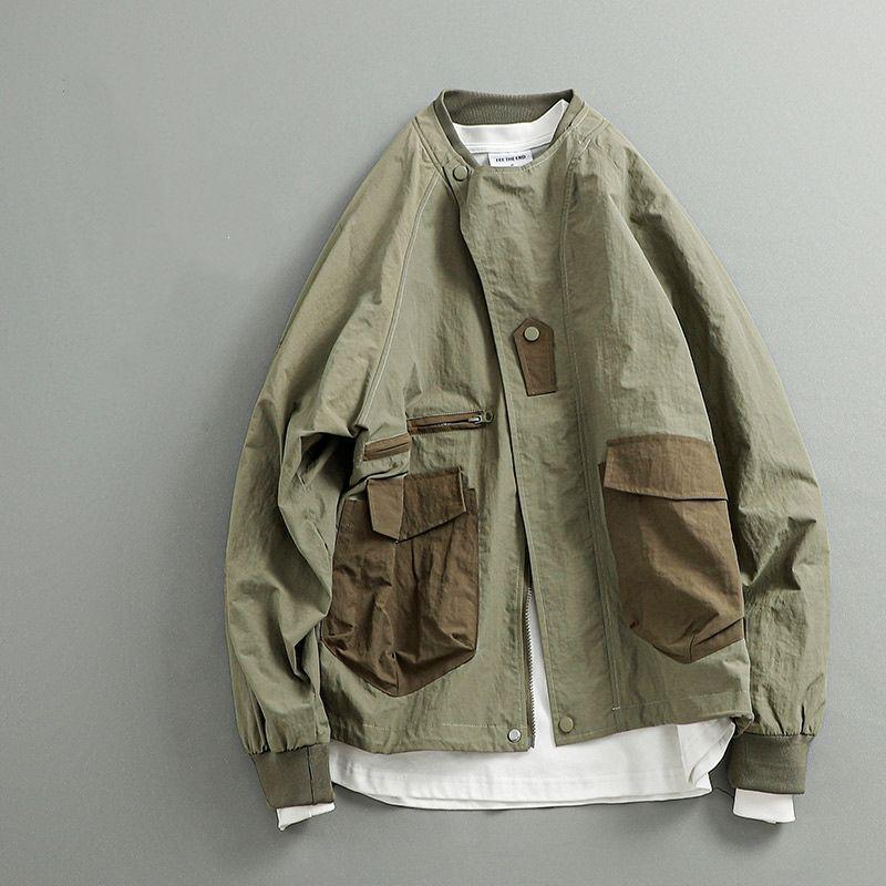 

Men s Retro Japanese Mountain Style Outdoor Jacket with Color Block, Pockets, and Casual Loose Fit 2X Large