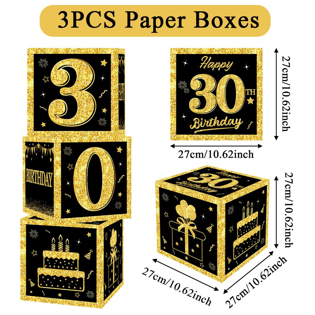 Black Gold Birthday Number Box Happy DIY 0-9 Birthday Party Decoration Kids Adults Birthday Party 18 30 40 50 Anniversary Decor